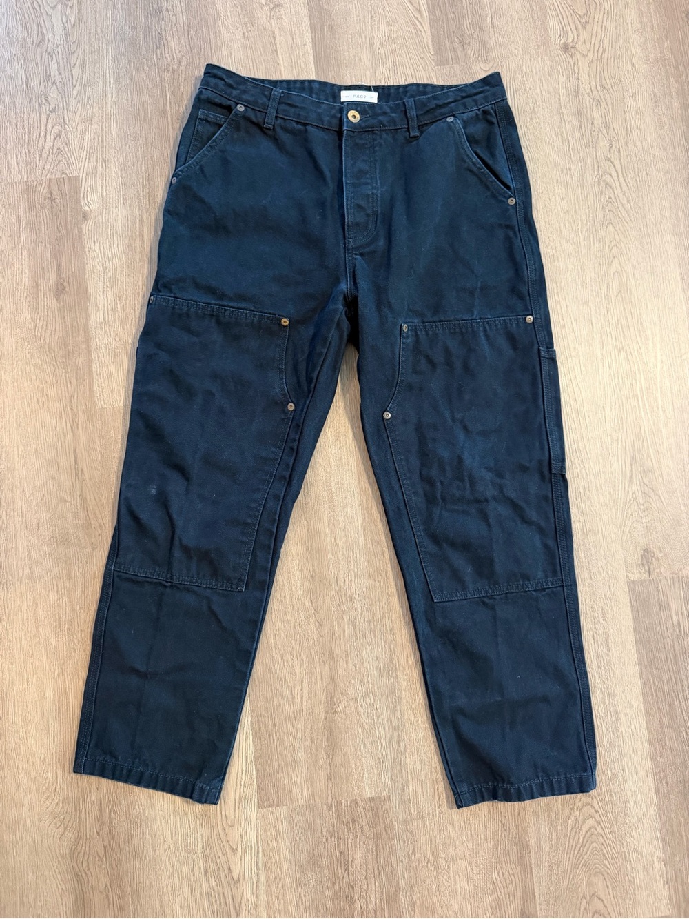 P&Co Garage Double Knee Carpenter Pants Mens 34x32 Black Cotton Canvas Workwear